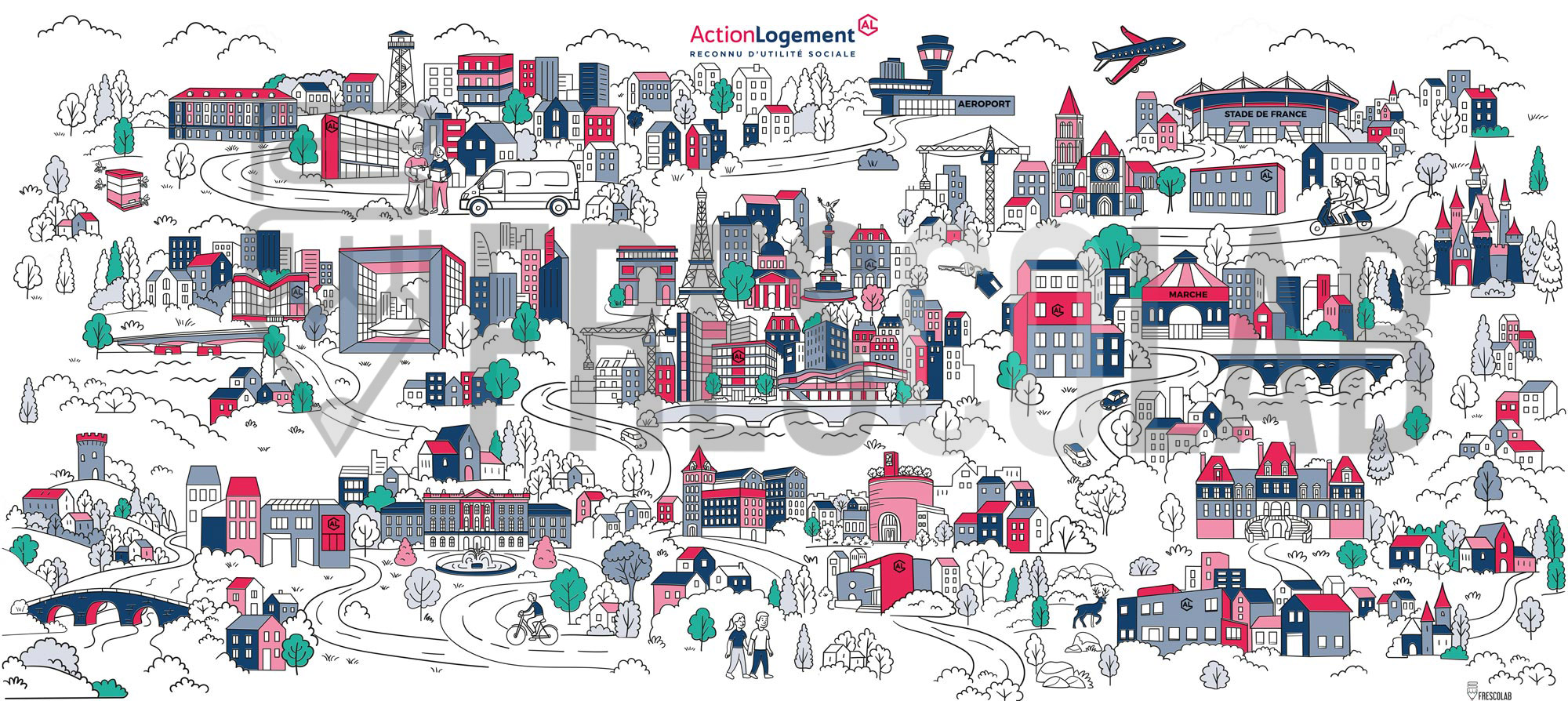 Détail de l’illustration des départements d’Île-de-France – fresque Action Logement