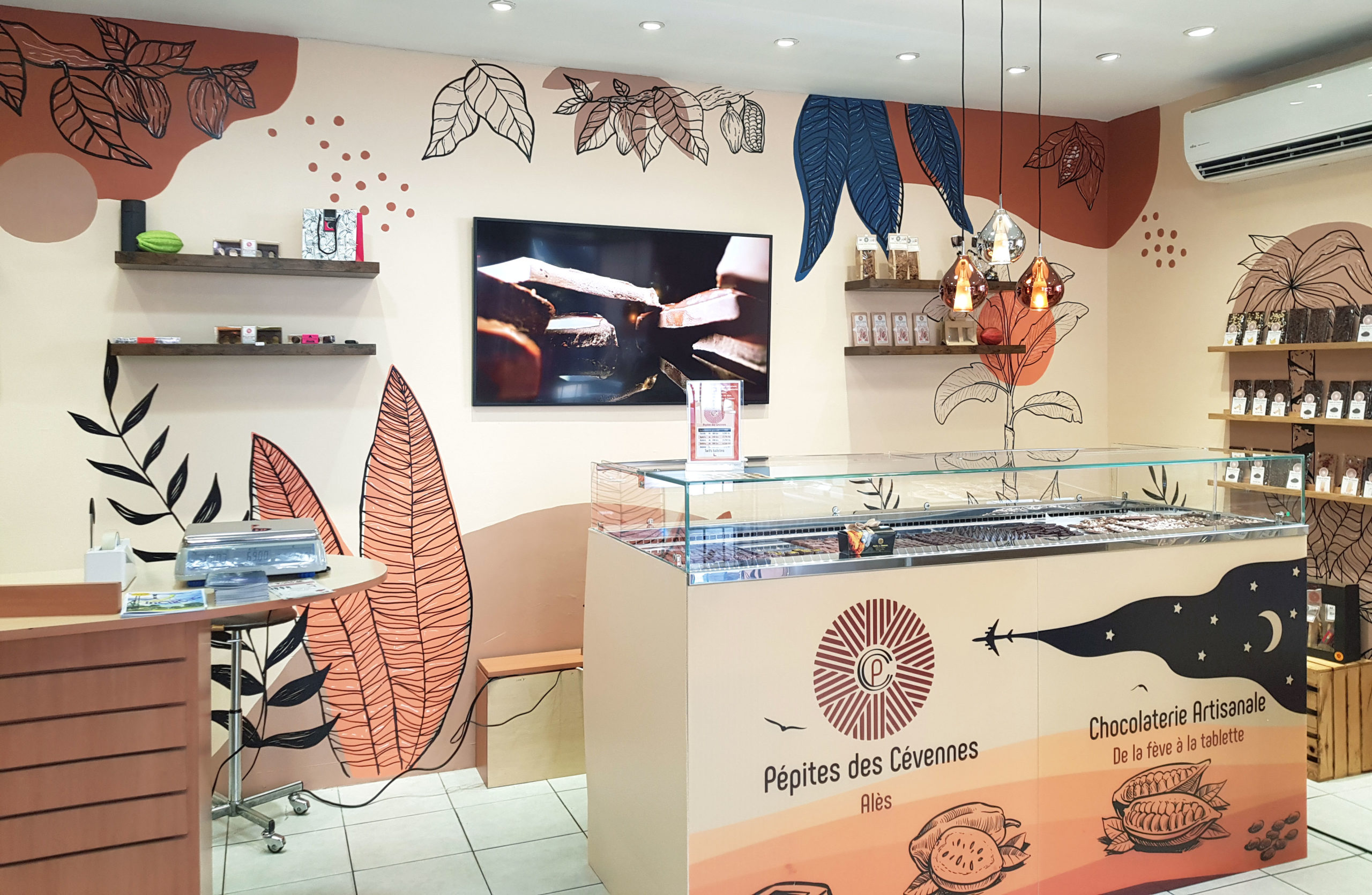 Fresque murale artistique chocolatier